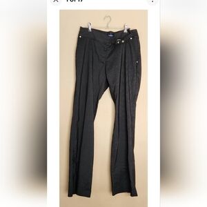 Thyme Maternity Black Dress Pants W/White Pinstripes  Wide Leg Pockets Belt Sz M